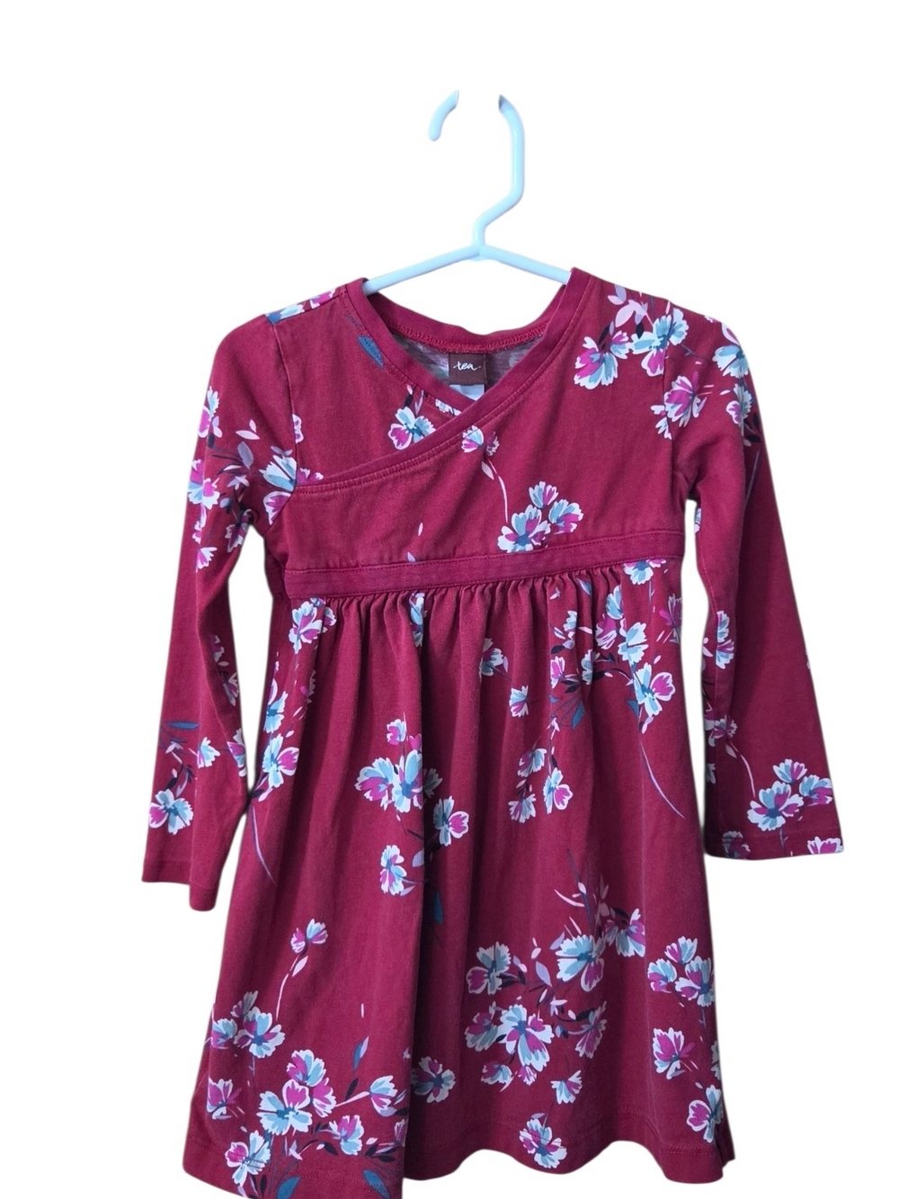 Tea Collection Burgundy Floral Long-Sleeve Dress